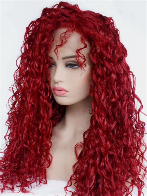 Sexy Wine Red Long Curly Lace Front Wig Synthetic Wigs Babalahair