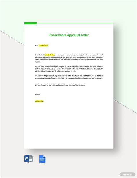 performance letter template   word google docs
