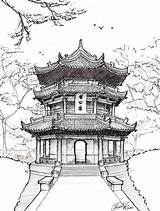 Chinese Pagoda Drawing House Architecture Drawings Ink sketch template