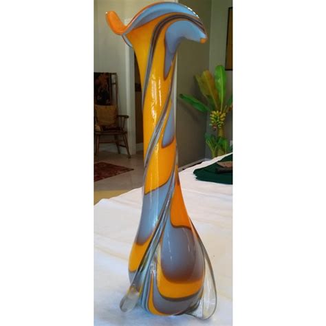 Vintage Orange And Blue Fluted Murano Vase Chairish