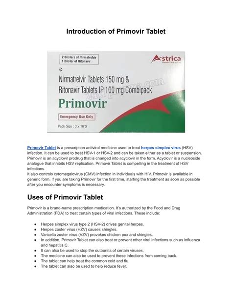 primovir tablet nirmatrelvir  mg ritonavir  mg powerpoint  id