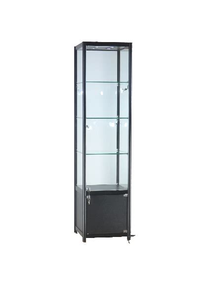 Glass Display Case Tower Display Case With Lights And Storage Black