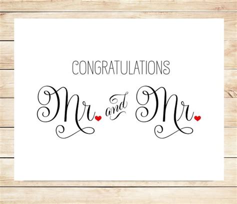 printable mr and mr wedding card gay marriage wedding card