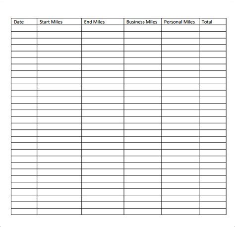 mileage log template    documents  pdfdoc