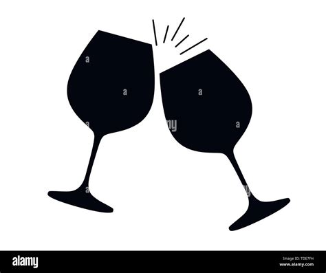 Black Silhouette Two Wine Glasses With Red Wine Cheers Flat Vector