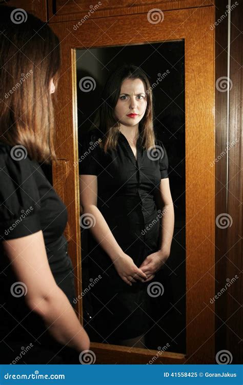 Girl Posing In Front Of Mirror Stock Image Image Of Fashion Color