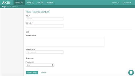 select  create  page axis documentation