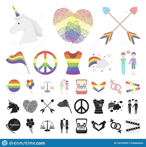 Gay And Lesbian Cartoon Black Icons In Set Collection For Design