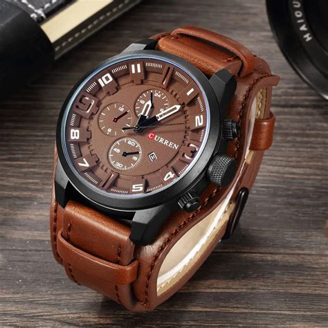 fashion casual top brand curren leather  men vintage wrist watches luxury mens strap