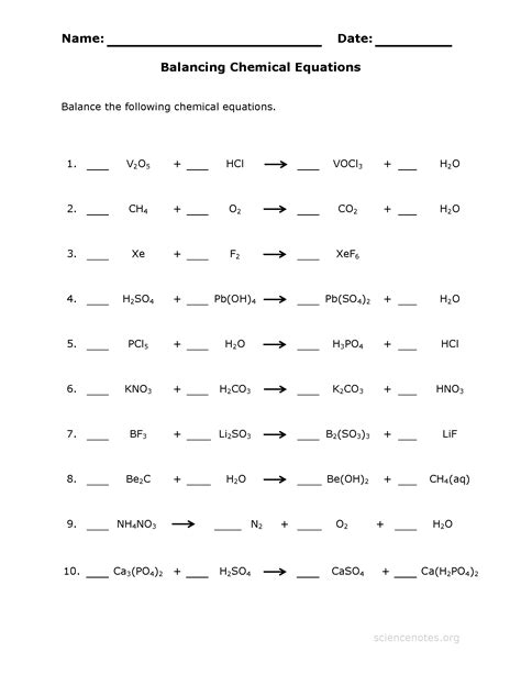 balance chemical equations worksheet