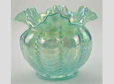 Fenton Art Glass Carnvial Aqua Ruffle Top Vase Collecitble Iridescent