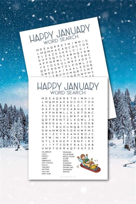 printable january word search   happy
