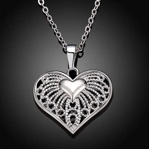 fashion  sterling silver necklace  women hollow love heart shaped