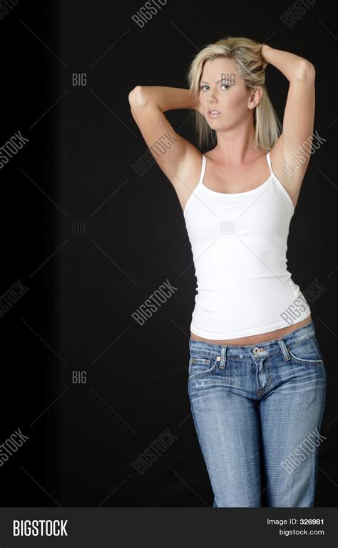 blonde woman jeans image and photo free trial bigstock