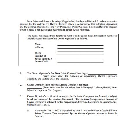 printable owner operator lease agreement