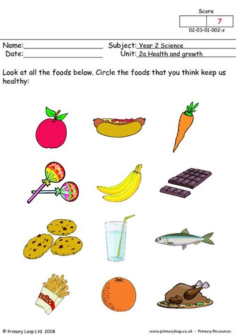 printable healthy food worksheets