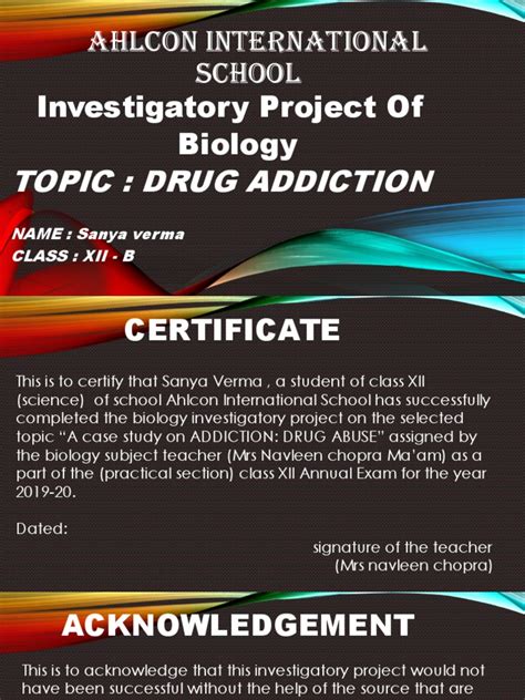 investigatory project  drug addiction pptx substance dependence cocaine