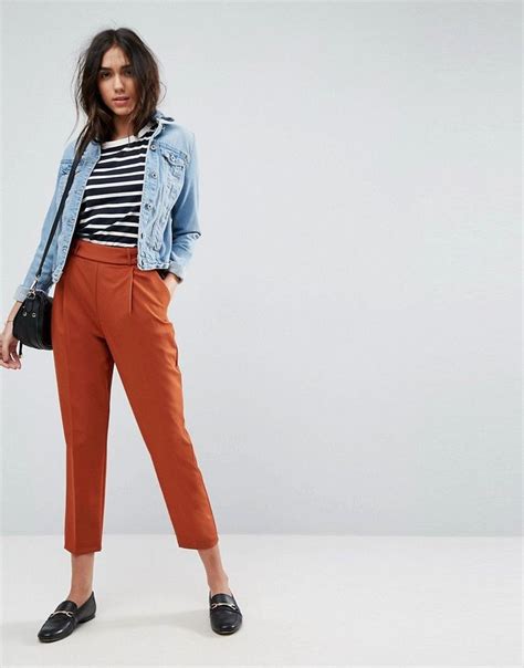 asos tailored pleat front high waist tapered pants  button tab