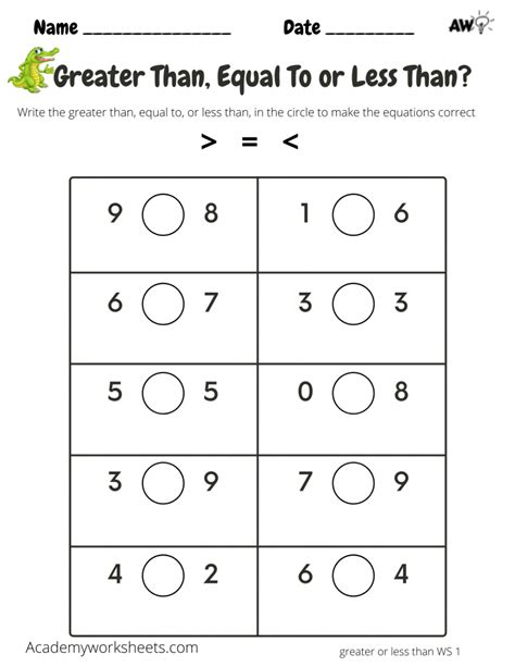 greater     equal  academy worksheets