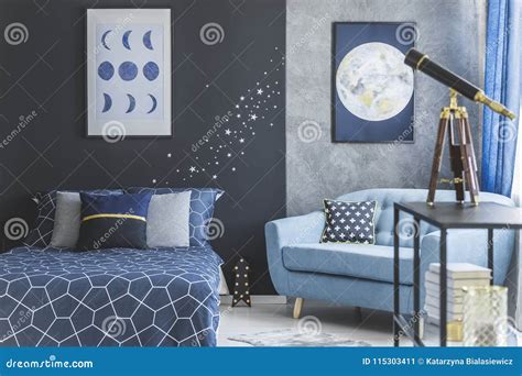 astronomic bedroom interior  telescope stock image image  home bright