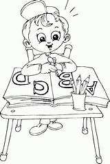 Coloring Desk Sitting Schoolboy Pages School Kids Printable Boy Visit Gif Book sketch template