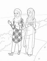 Hijabi Hijab Colouring Muslimah Menggambar Kinda sketch template