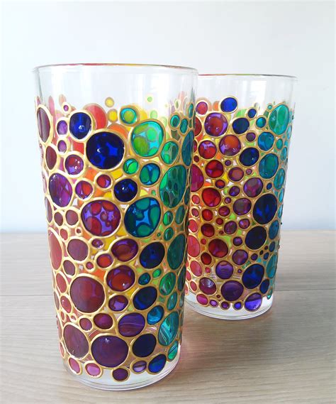 Rainbow Drinking Glasses Set Of 2 Couple Glass Hand Painted Etsy Uk