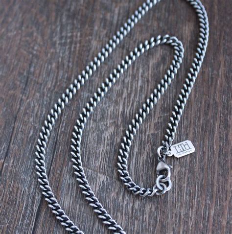 mens mm curb chain necklace   sterling silver mens mens
