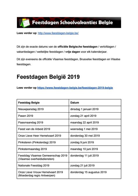 feestdagen belgie exacte datums op kalender  rolf van vooren issuu