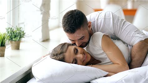 Young Beautiful And Loving Couple Wake Up At The Morning Attractive