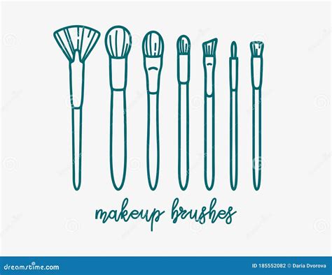 makeup brush set vector outline illustration beauty  skincare