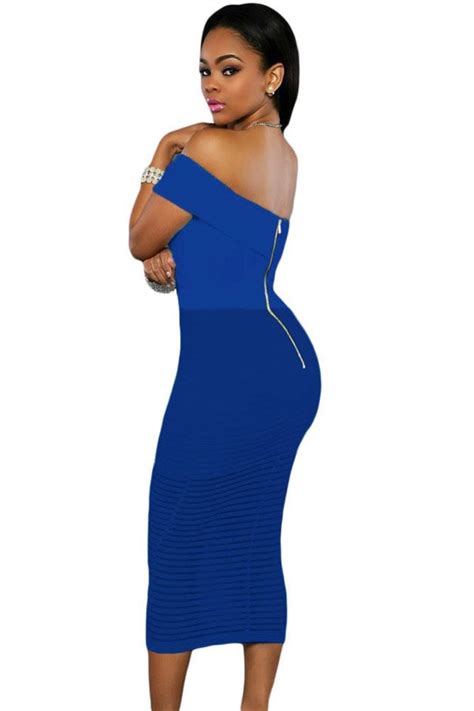 Women Royal Blue Mini One Shoulder Bodycon Dress Online Store For