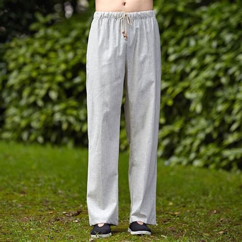 gray chinese traditional mens cotton pants