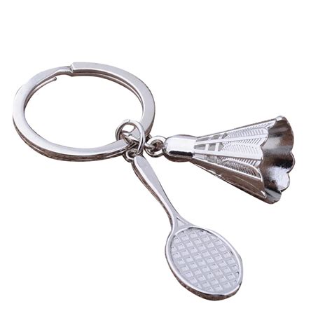 cool key chains creative  model badminton bat keychain keyfob keyring silver color badminton