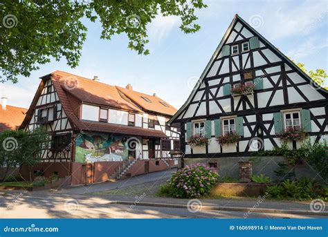 traditional german houses  ancient wooden windows  blinds  shutters stock photo image