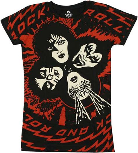 kiss rock n roll over on a black fitted girls shirt