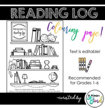 reading log coloring colouring page   primary blend tpt