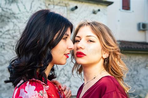 Attractive Lesbians Kissing Affectionately Free
