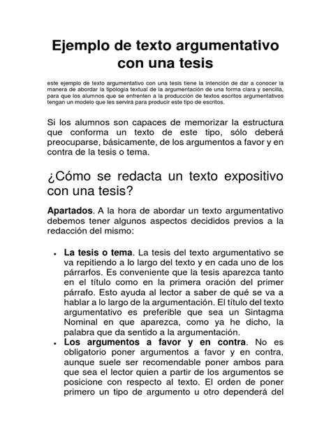 ejemplo de texto argumentativo con una tesis argumento idiomas