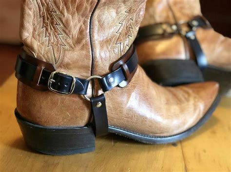boot straps leather black cowboy boots harness biker etsy  zealand