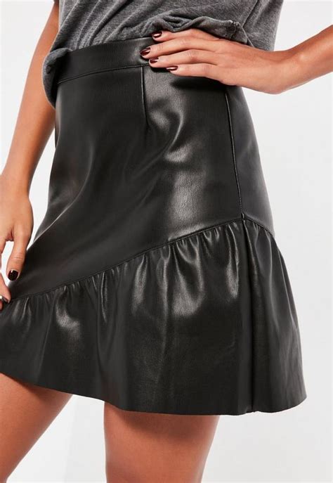 black faux leather frill hem mini skirt missguided ireland