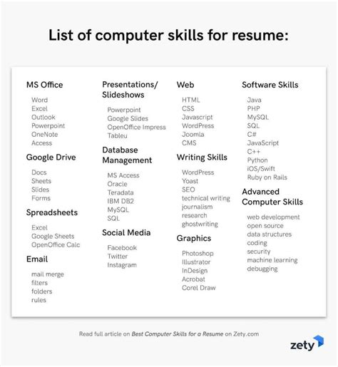 list computer skills   resume examples