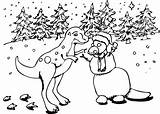 Coloring Dinosaur Christmas Pages Kids Snowman sketch template