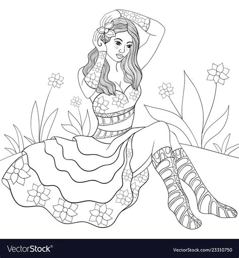 adult coloring bookpage  cute girl wearing  vector image