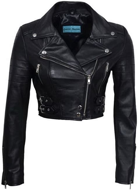 Infinity Women’s Chic Black Cropped Leather Biker Jacket At Amazon