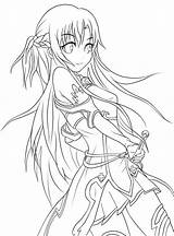 Sword Asuna Yuuki Lineart Drawing Deviantart Coloring Anime Pages Manga Orig02 Base sketch template