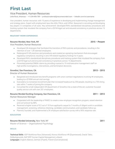 human resources specialist resume    resume worded