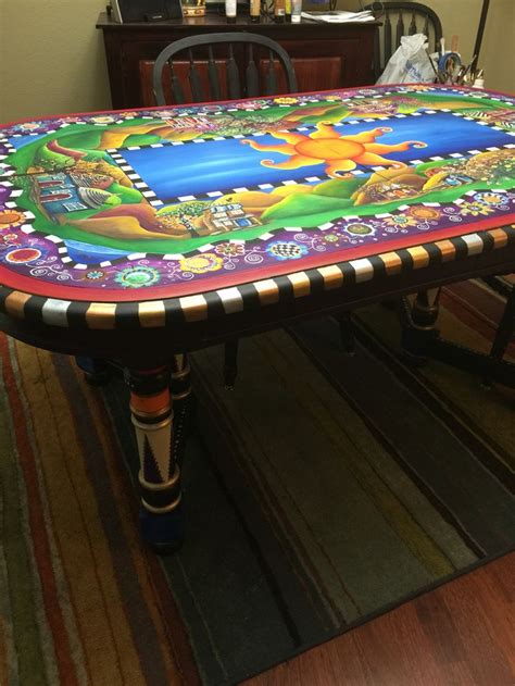 Hand Painted Dining Table Whimsical And Colorful Table Painted With