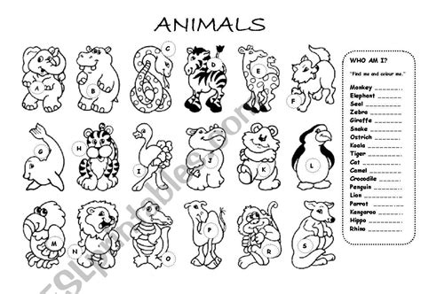 animals worksheet colouring page esl worksheet  ilkerpinar