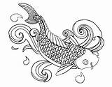 Coloring Fish Koi Pages Carp Drawing Colouring Outline Printable Adult Kids Clipart Line Realistic Aquarium Jellyfish Saltwater Getdrawings Paisley Print sketch template